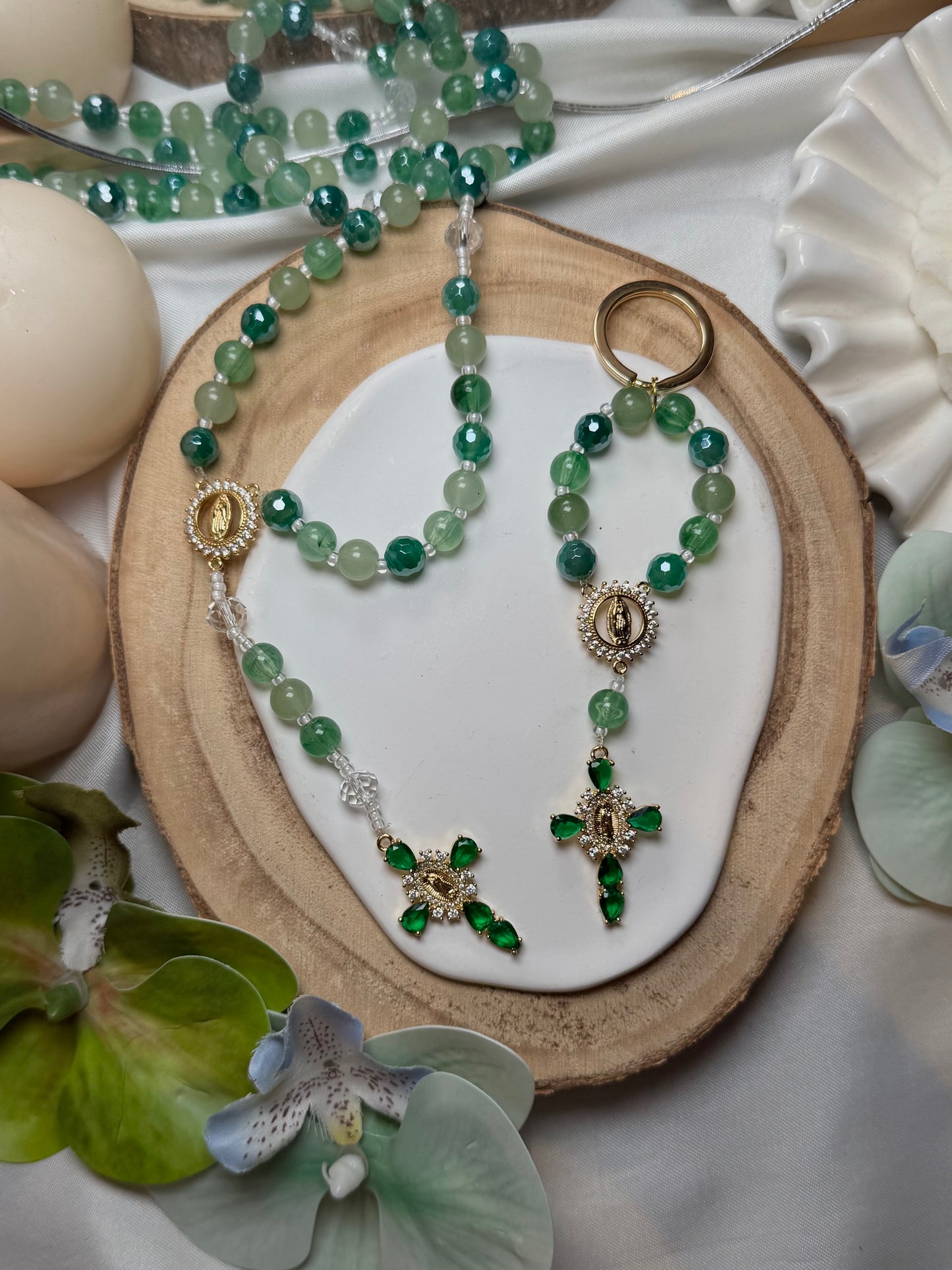 Chapelet Olivier en Agate verte