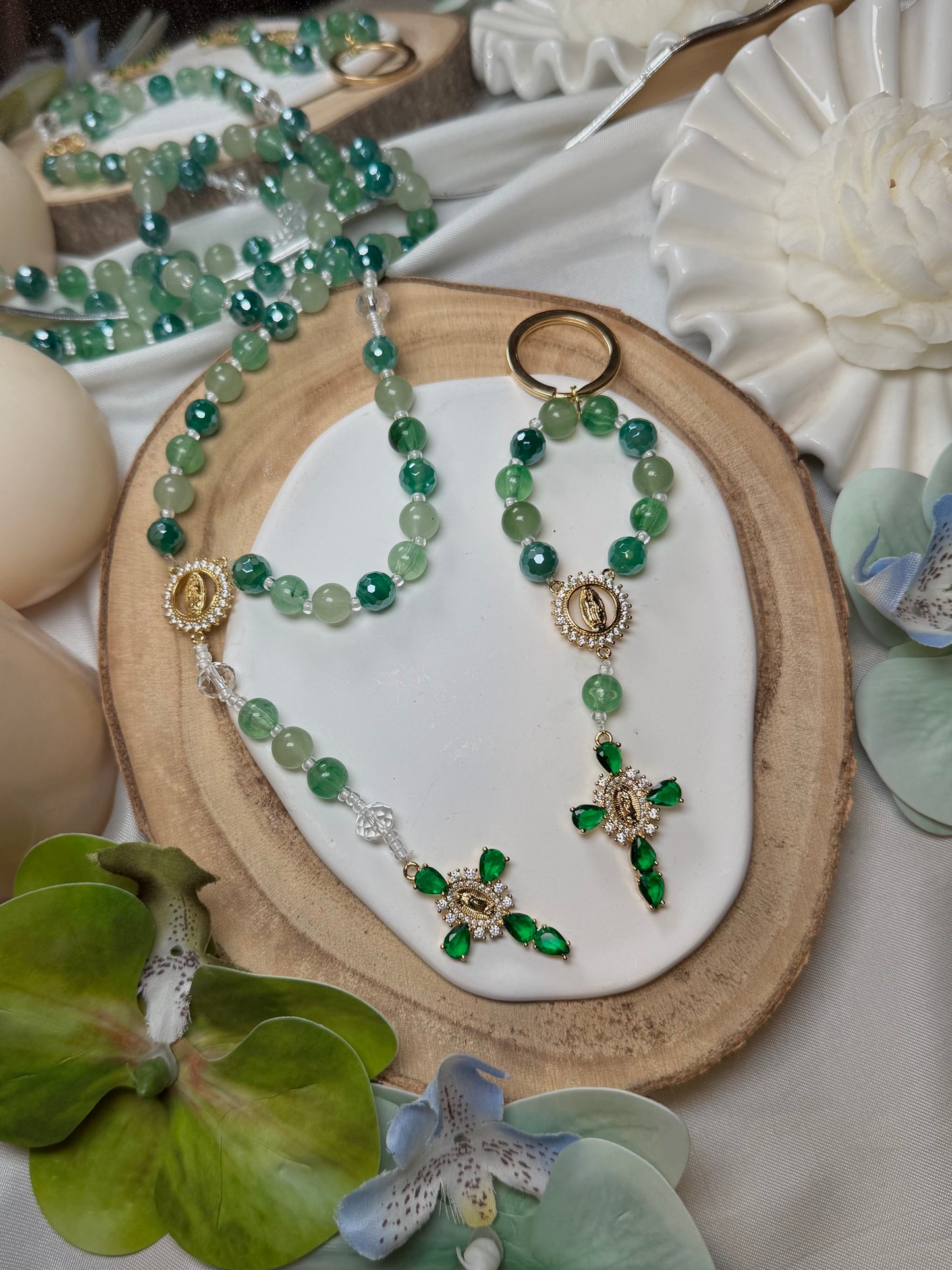 Chapelet Olivier en Agate verte