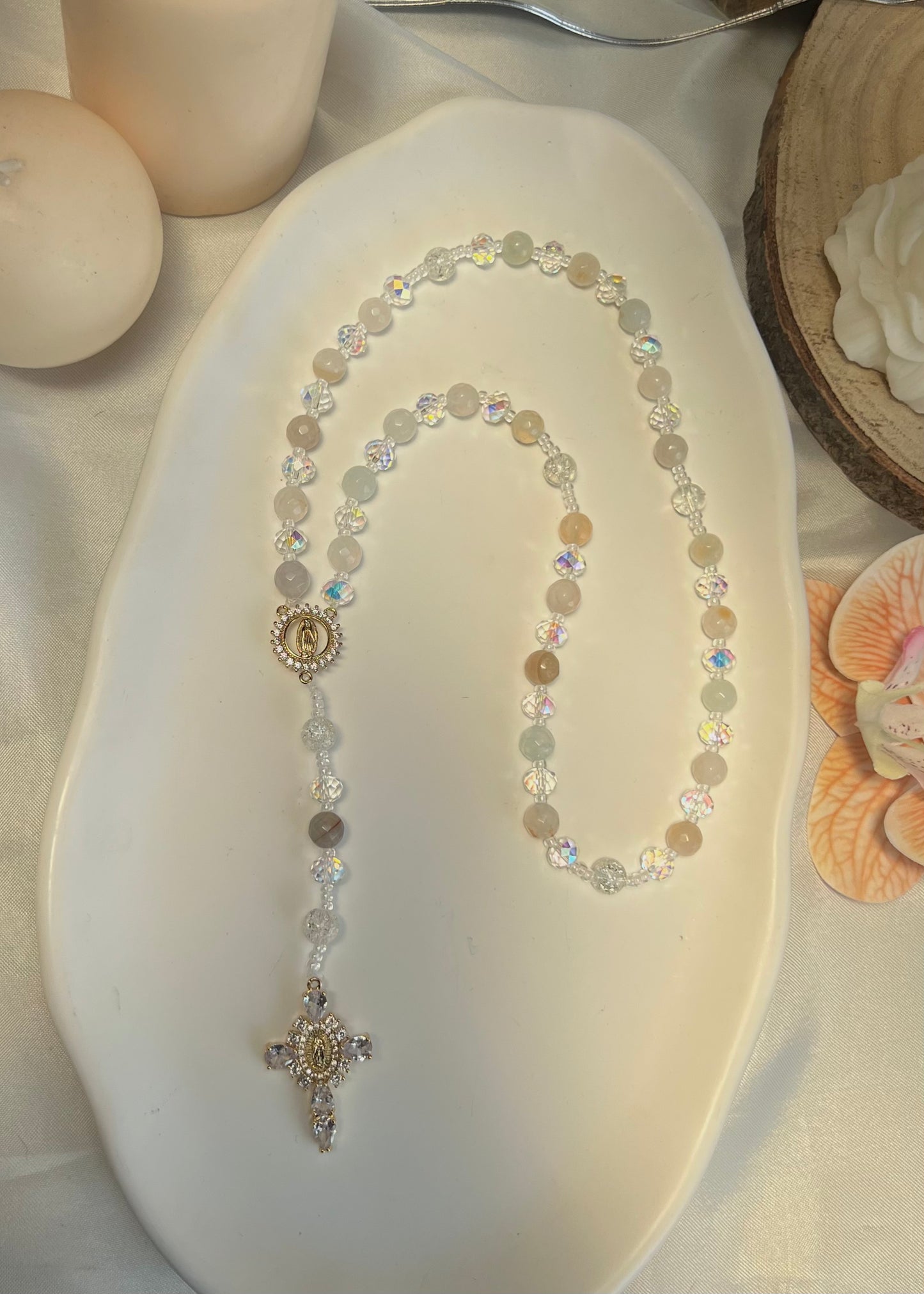 Chapelet Grâce divine en Agate rose