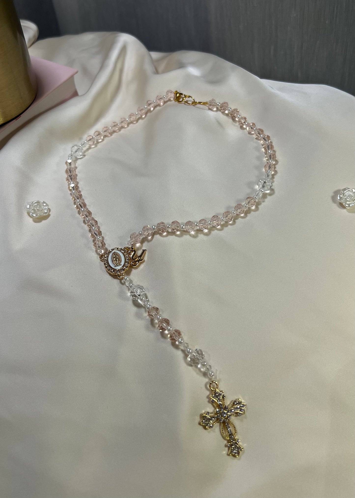 Chapelet de rétroviseur en cristal rose