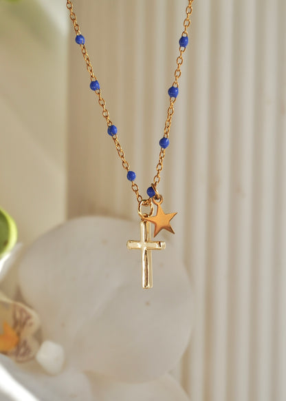 Collier croix + étoile (Couleur de la chaîne au choix !)