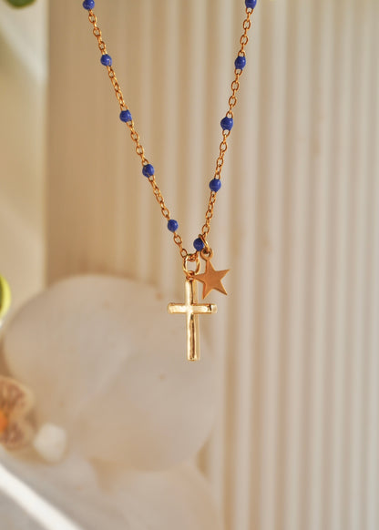 Collier croix + étoile (Couleur de la chaîne au choix !)