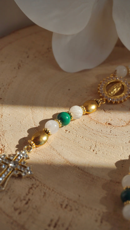 Chapelet pierres naturelles malachite x pierre de lune