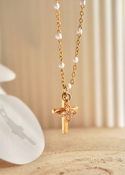 Collier croix + trèfle (Couleur de la chaîne au choix !)