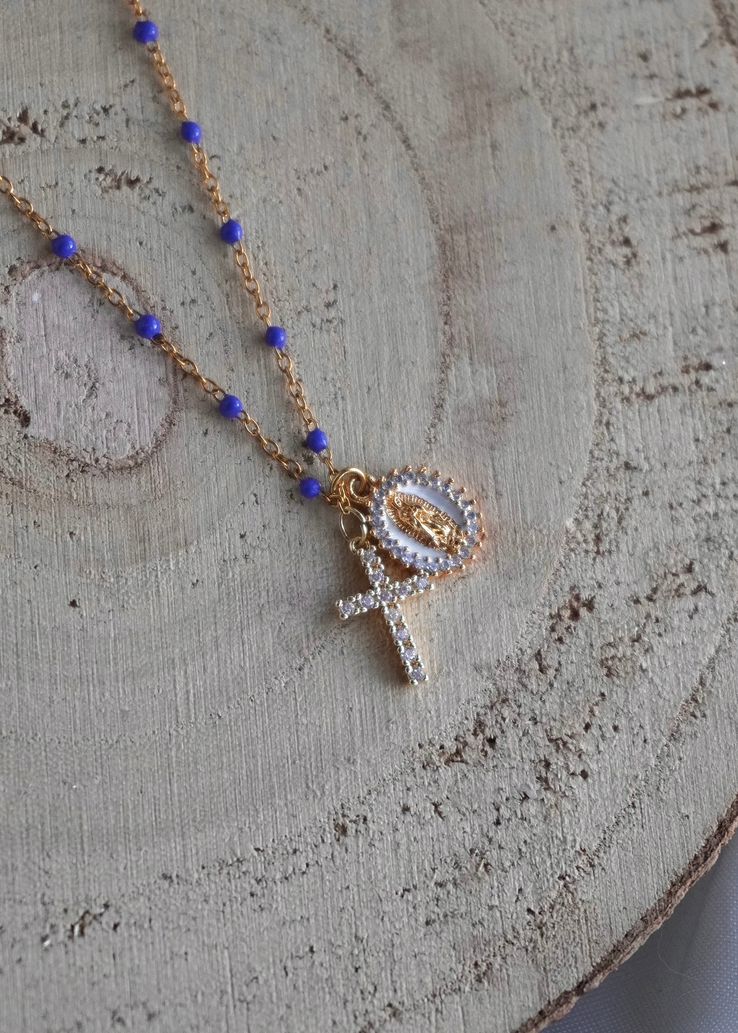Collier croix + Vierge Marie