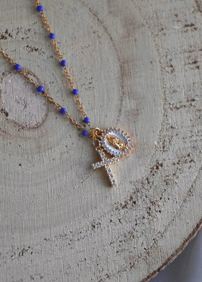 Collier croix + Vierge Marie