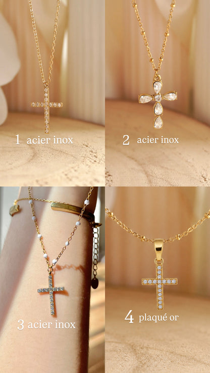 Collier croix + Vierge Marie