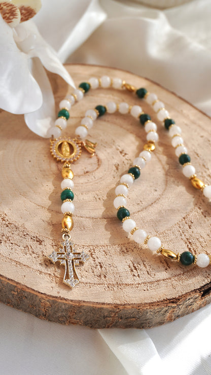 Chapelet pierres naturelles malachite x pierre de lune