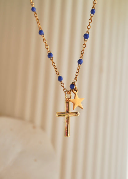 Collier croix + étoile (Couleur de la chaîne au choix !)