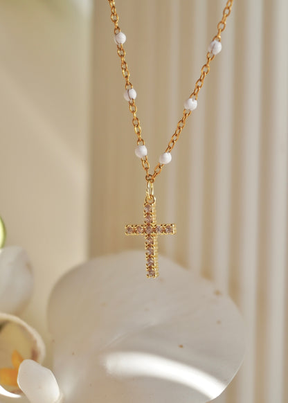 Collier croix brillante (Couleur de la chaîne au choix !)