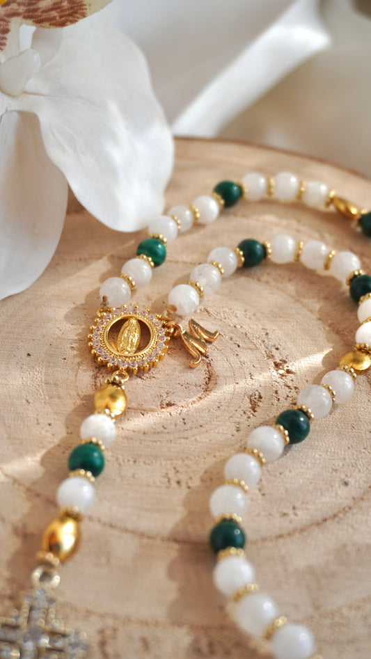 Chapelet pierres naturelles malachite x pierre de lune