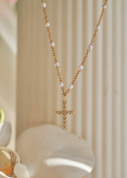Collier croix brillante (Couleur de la chaîne au choix !)