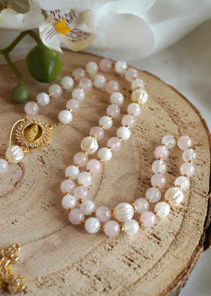 Chapelet pierres naturelles quartz rose x pierre de lune