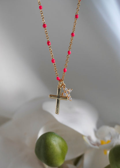 Collier double croix (Couleur de la chaîne au choix !)