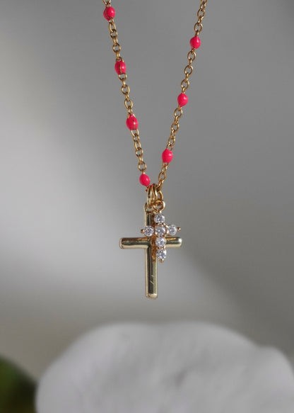 Collier double croix (Couleur de la chaîne au choix !)