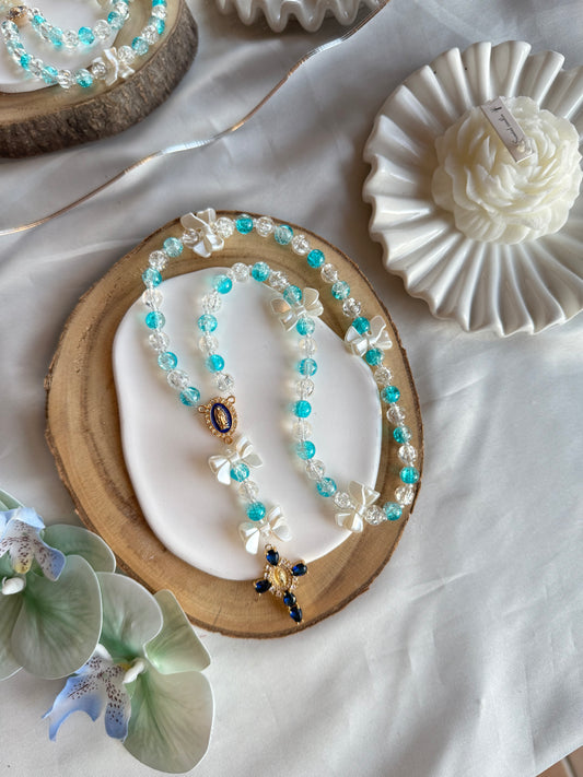 Chapelet bleu turquoise a noeud