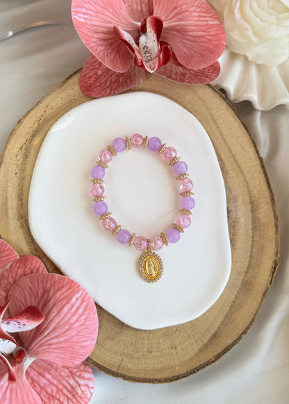Bracelet avec médaillon de la vierge marie blanc
