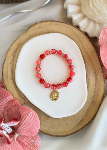 Bracelet avec médaillon de la vierge marie blanc