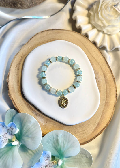 Bracelet avec médaillon de la vierge marie blanc