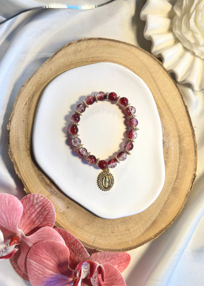 Bracelet avec médaillon de la vierge marie blanc
