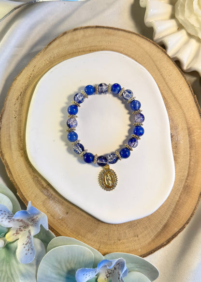 Bracelet avec médaillon de la vierge marie blanc