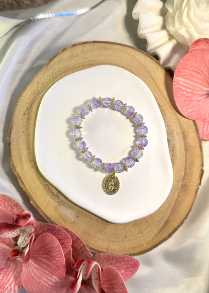 Bracelet avec médaillon de la vierge marie blanc