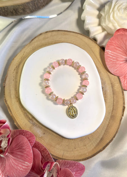 Bracelet avec médaillon de la vierge marie blanc
