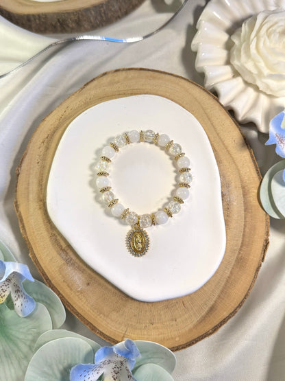 Bracelet avec médaillon de la vierge marie blanc