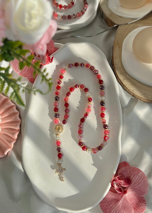 Chapelet Harmonie en Agate fuchsia