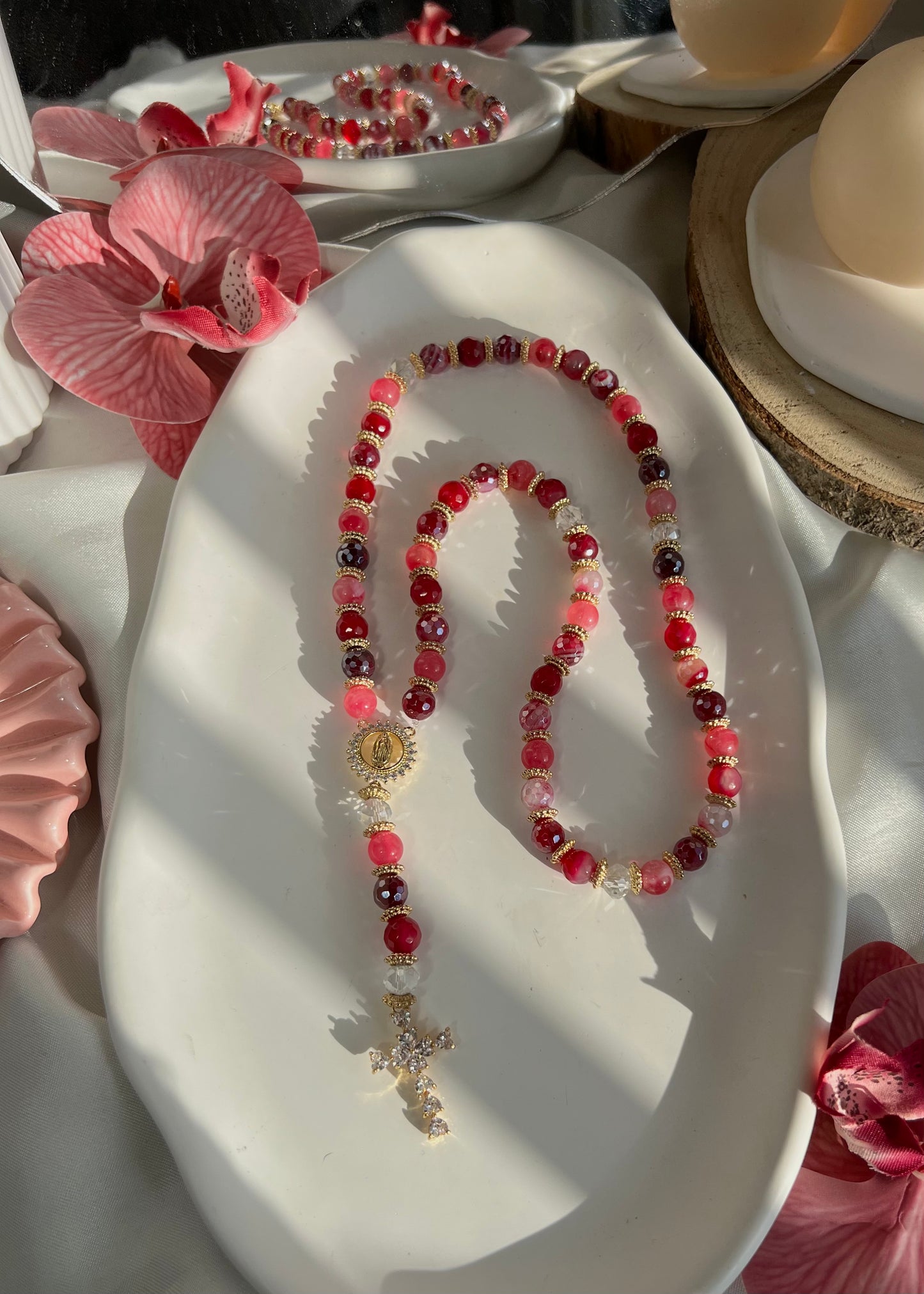 Chapelet Harmonie en Agate fuchsia