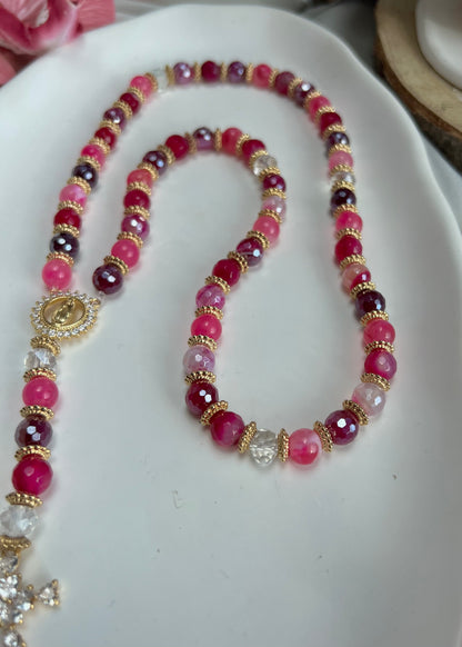 Chapelet Harmonie en Agate fuchsia