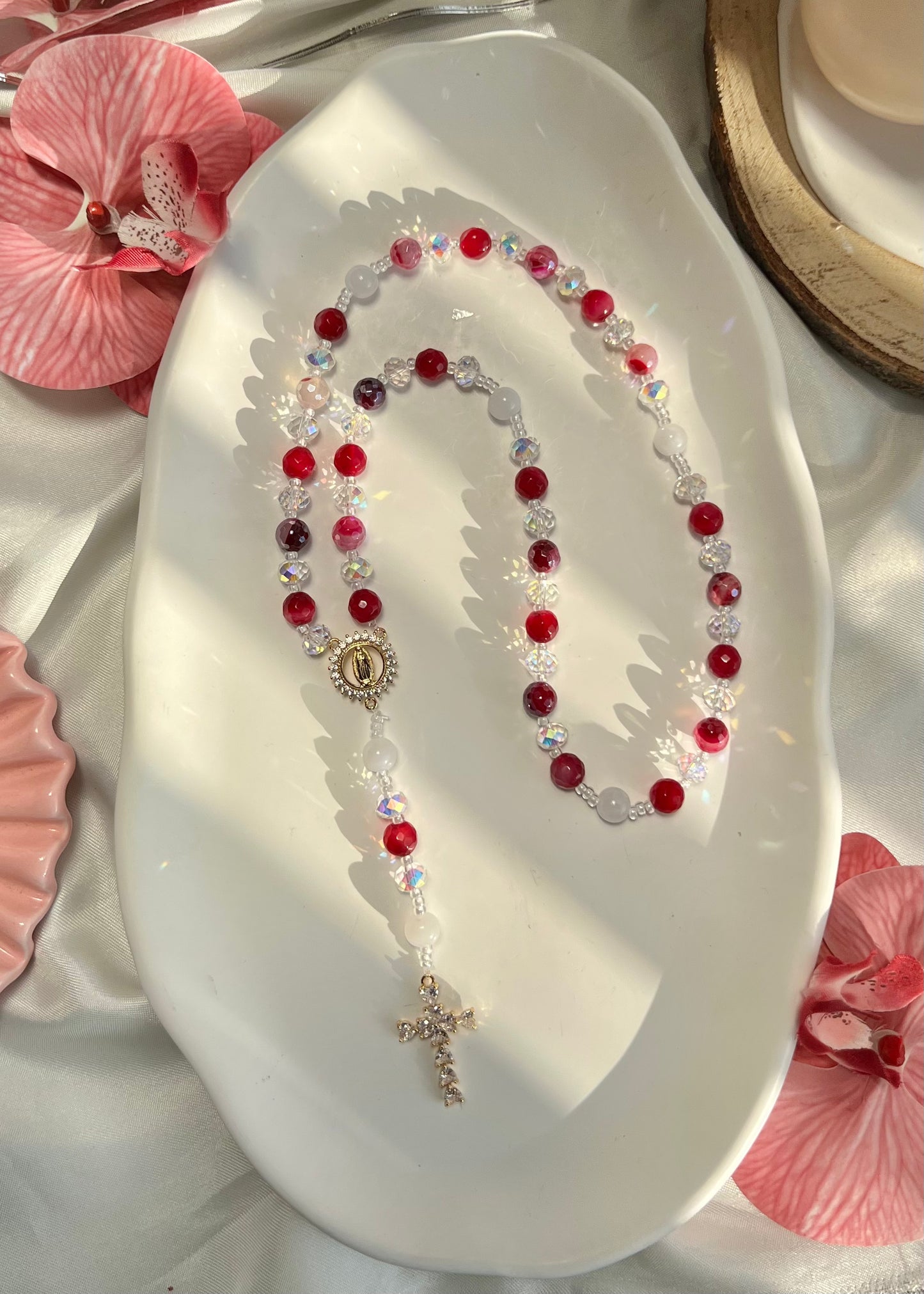 Chapelet Rosa en Agate fuchsia