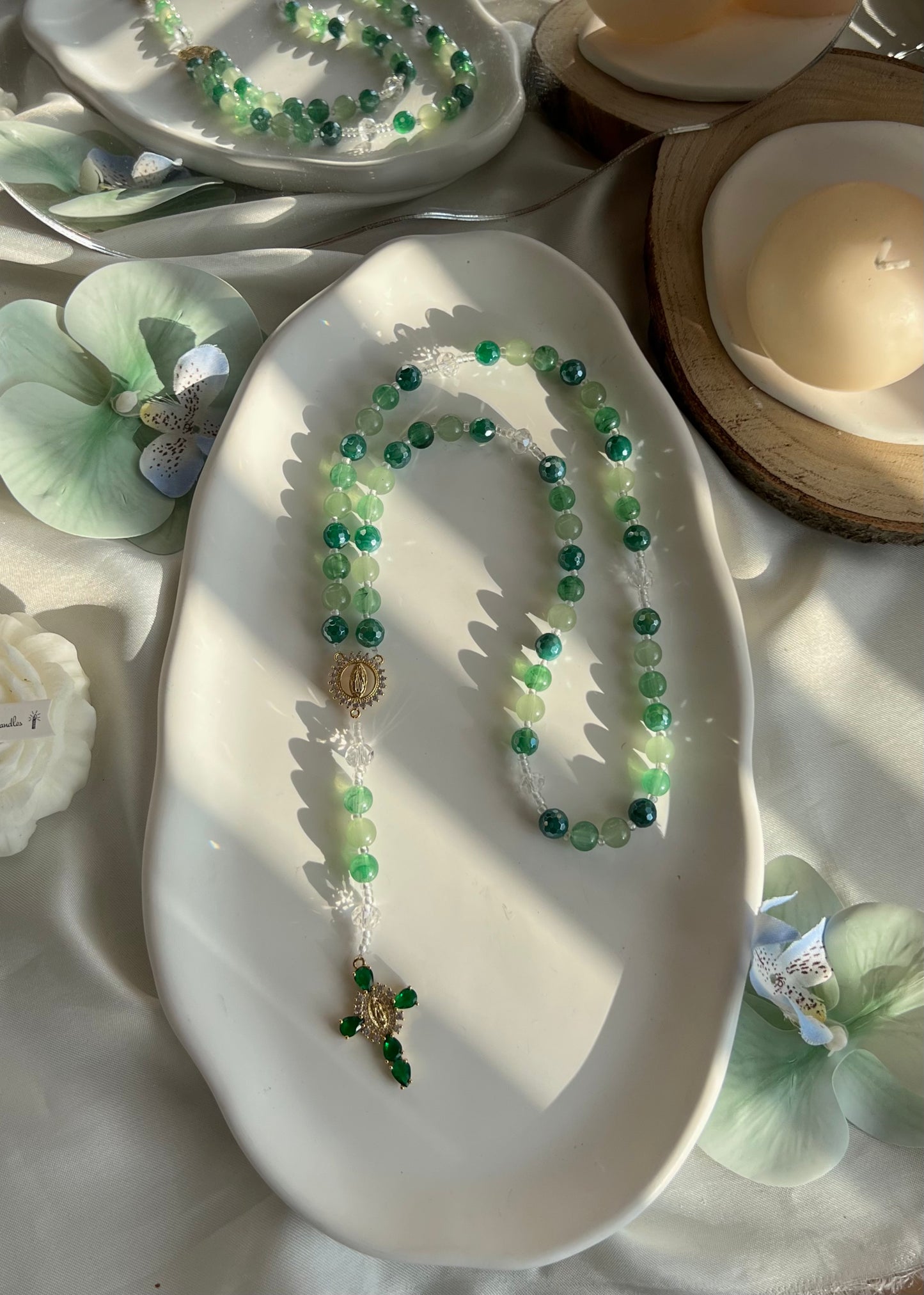 Chapelet Olivier en Agate verte