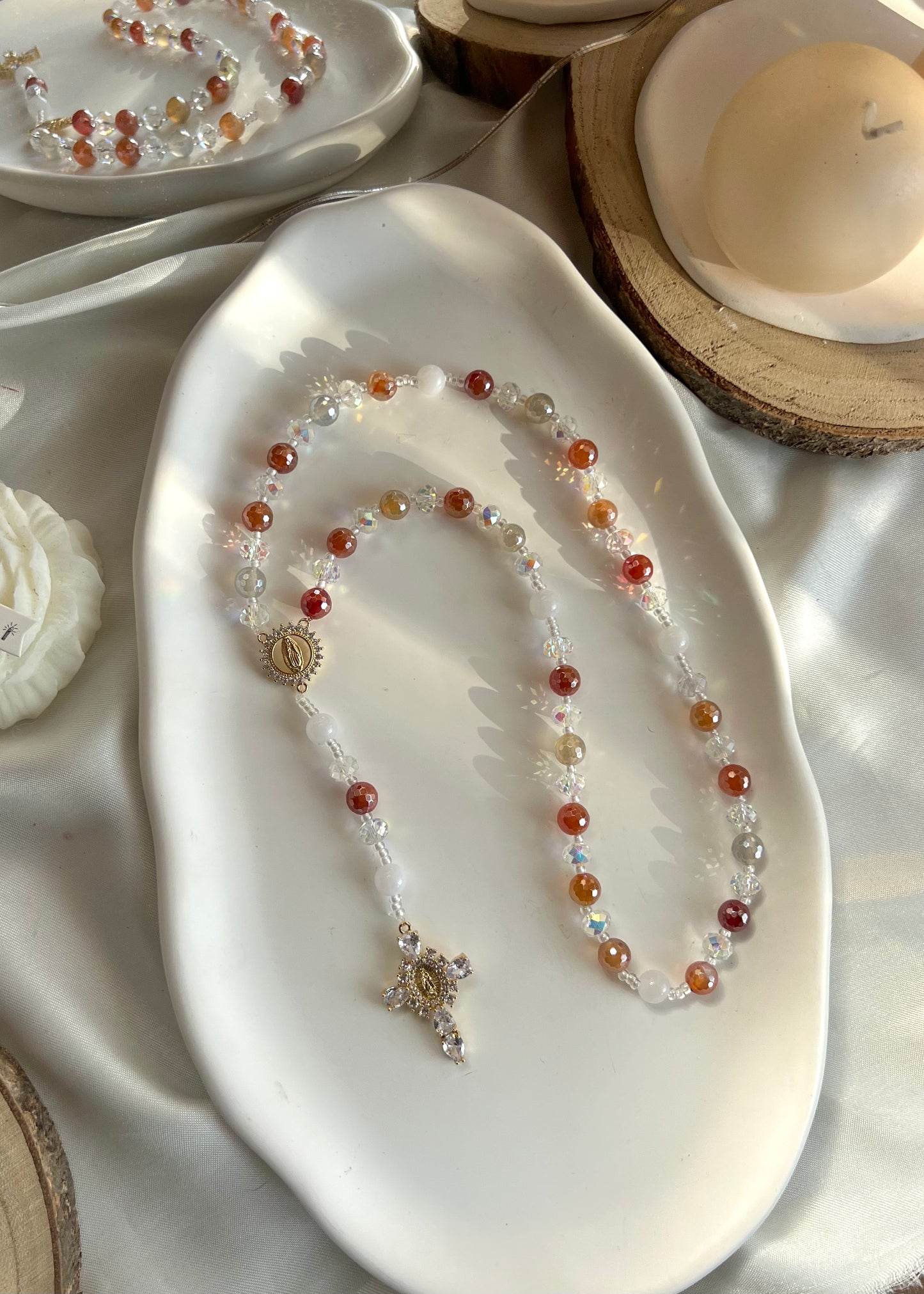 Chapelet Ember en Agate orange