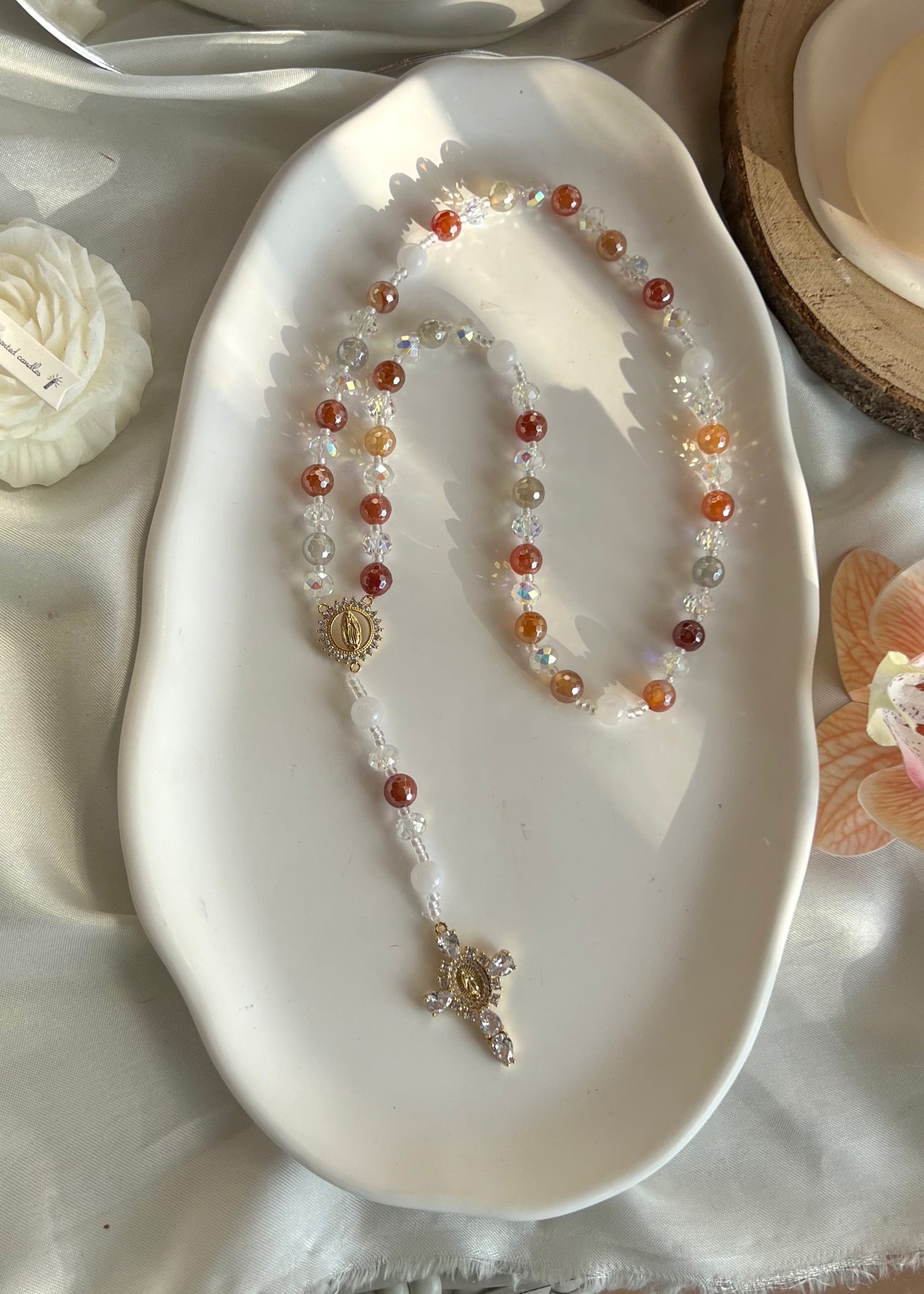 Chapelet Ember en Agate orange