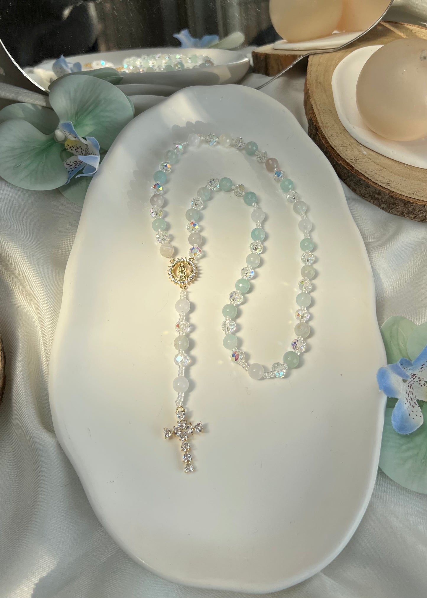 Chapelet Sérénité en Agate bleu clair
