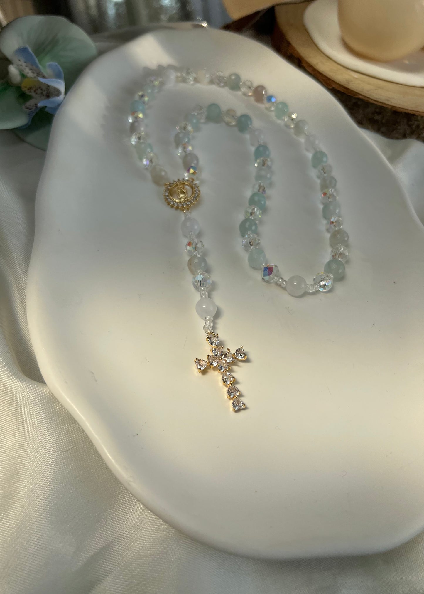 Chapelet Sérénité en Agate bleu clair