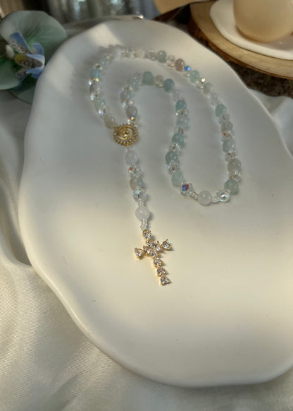Chapelet Sérénité en Agate bleu clair