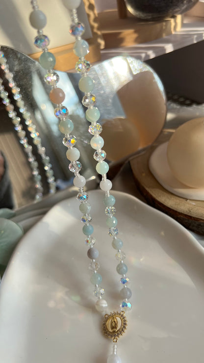 Chapelet Sérénité en Agate bleu clair