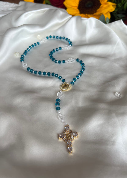 Chapelet en cristal bleu