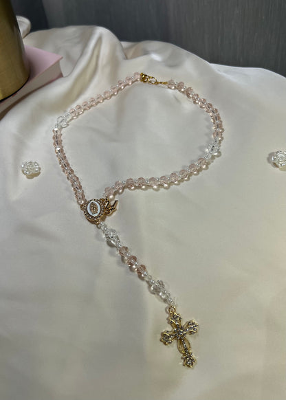Chapelet de rétroviseur en cristal rose