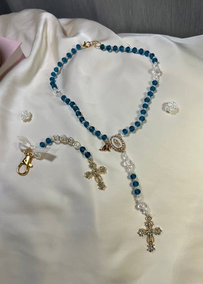 Chapelet de rétroviseur en cristal bleu