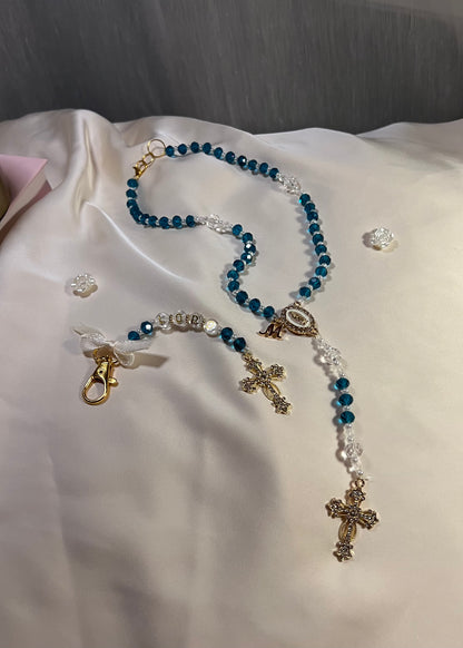 Chapelet de rétroviseur en cristal bleu